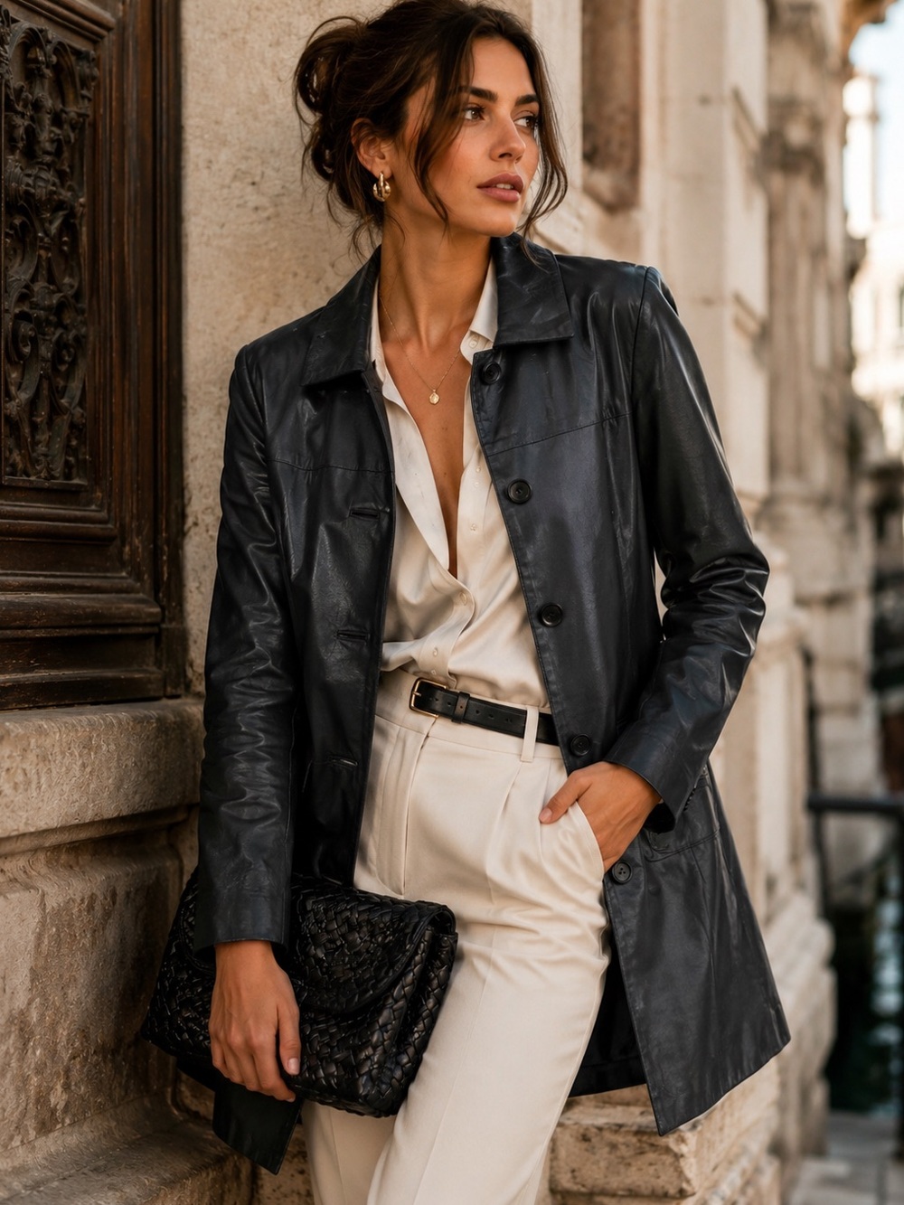 Vintage VS² by Vakko Black 100% Lamb Leather Tailored Coat | Excellent Condition
